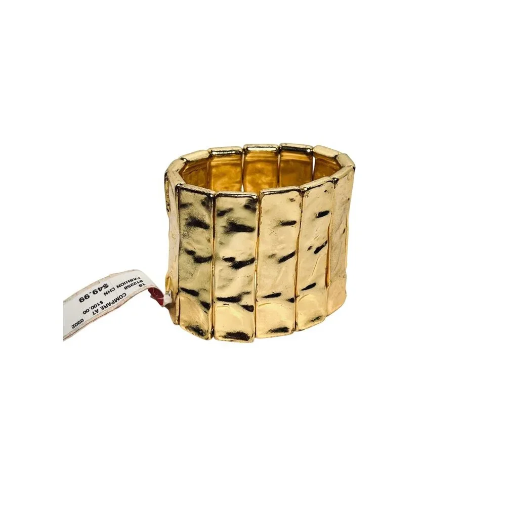Kenneth Jay Lane Gold Tone Panel Stretch Bracelet (6245) - Picture 6 of 7